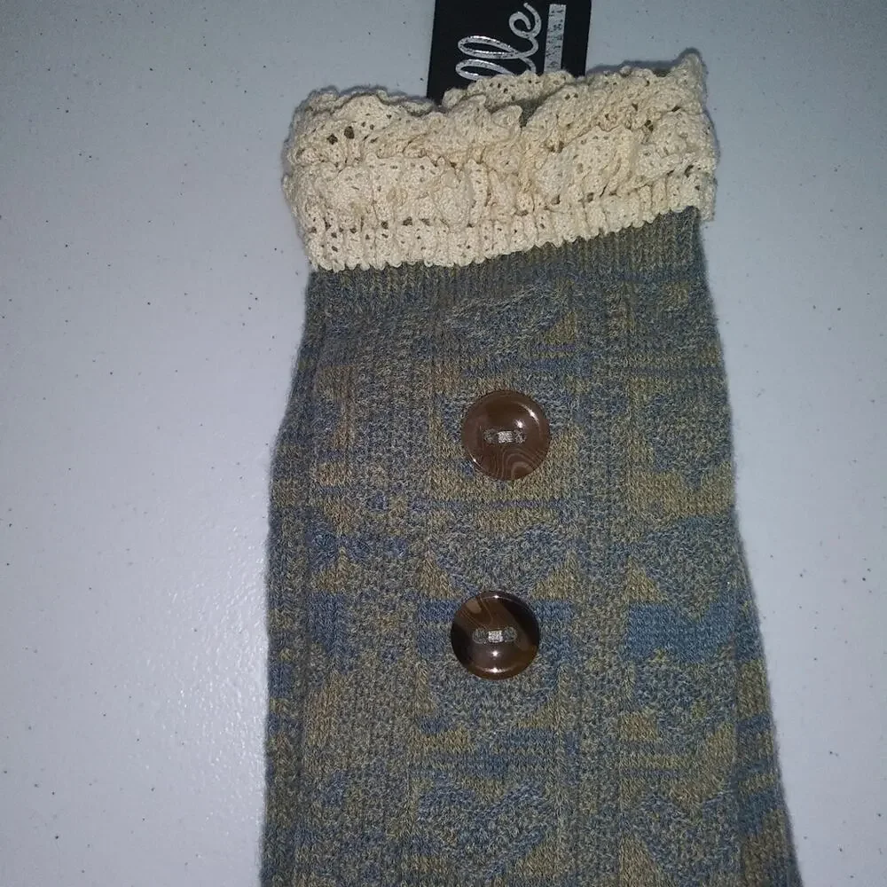 Noelle Blue Knit Boot Socks Knee High Size OS